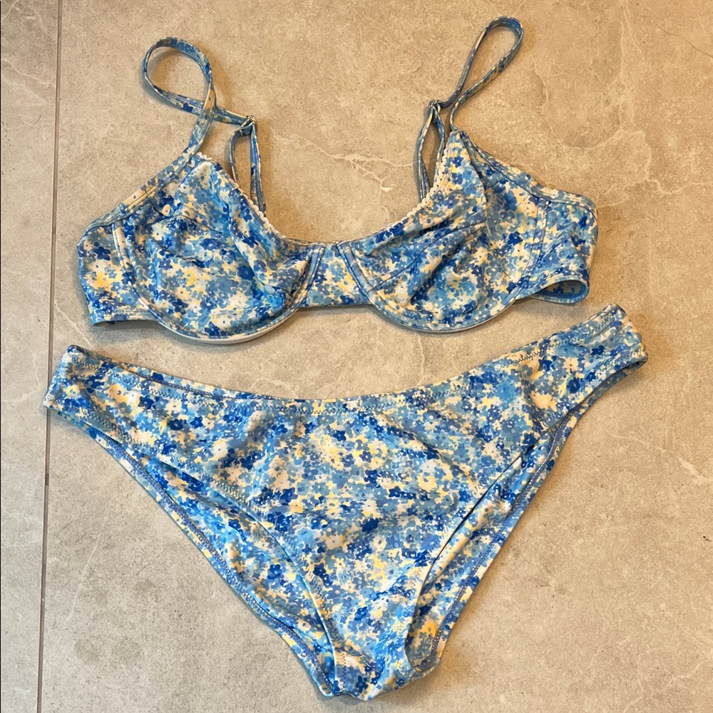 Floral Blue and Yellow Bikini top